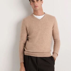 Quince 100% Mongolian Cashmere V-Neck Sweater Men’s XL Oatmeal Luxury Preppy